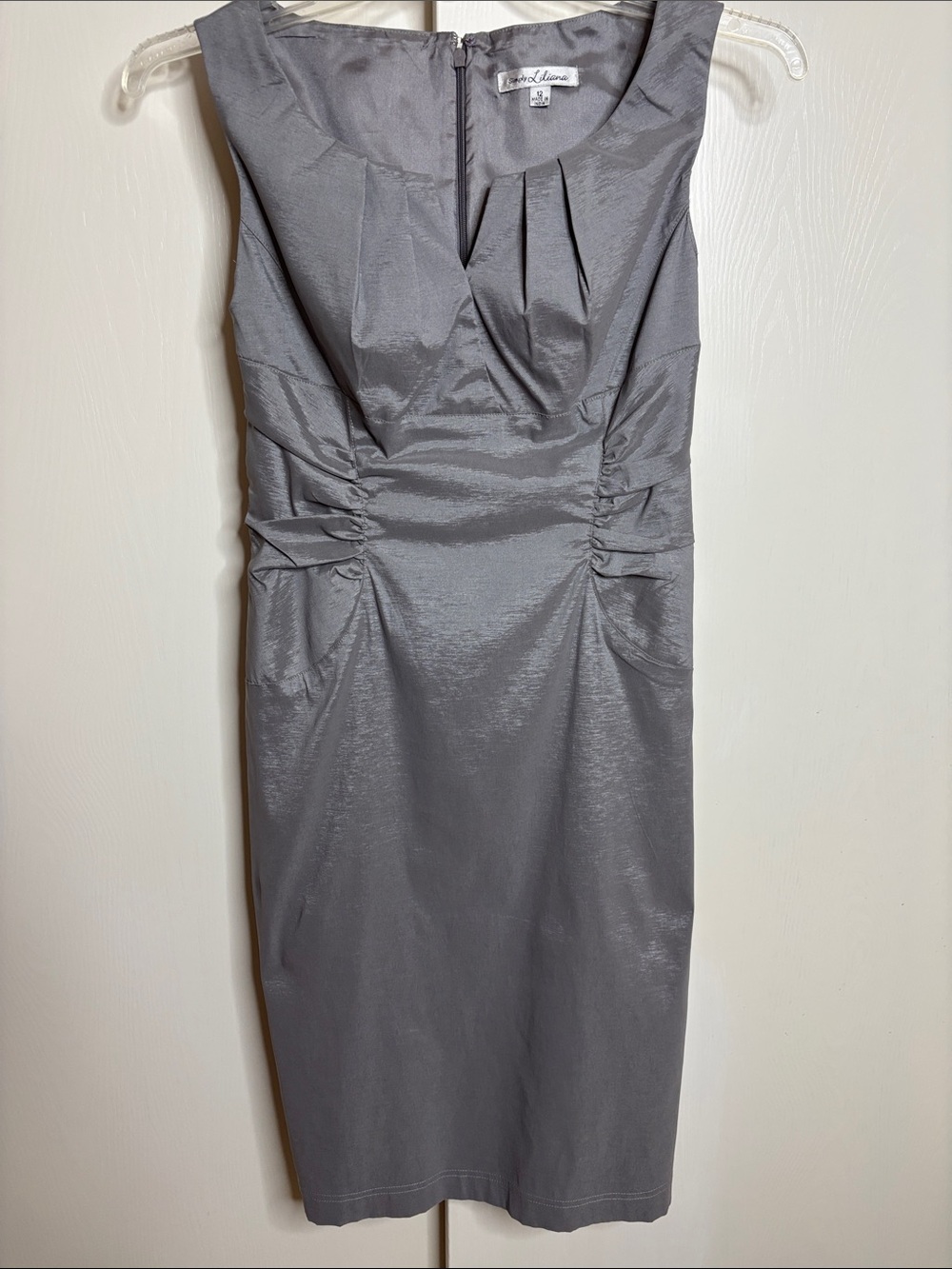 Simply Liliana Size 12  Silver-Gray Sleeveless Lined Sheath Dress